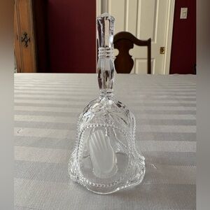 Clear Pressed Glass Bell with Praying Hands and Prayer